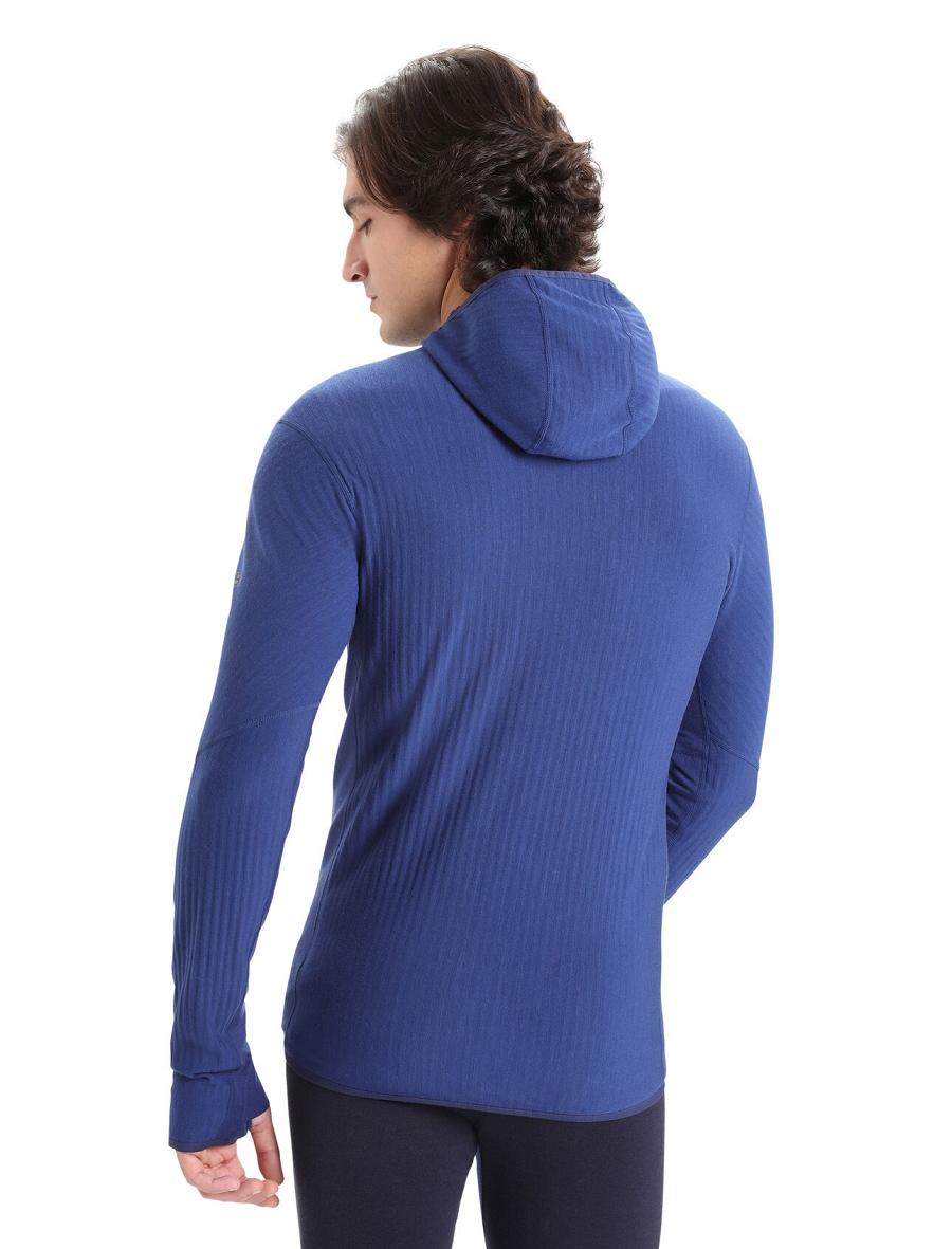 Icebreaker RealFleece™ Merino Descender Long Sleeve Zip Hood Férfi Kapucnis Pulóver Királykék Sötétkék | HU 1254PJJQ